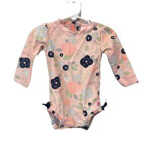 Ruffle Butts Swimsuit One Piece 12-18 Months Floral Long Sleeve Pink Blue
